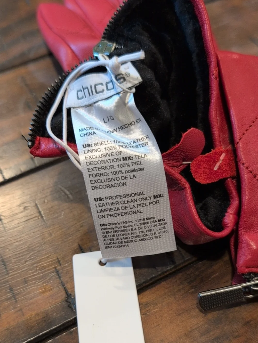 Chicos Box Stitch Leather Gloves NWT